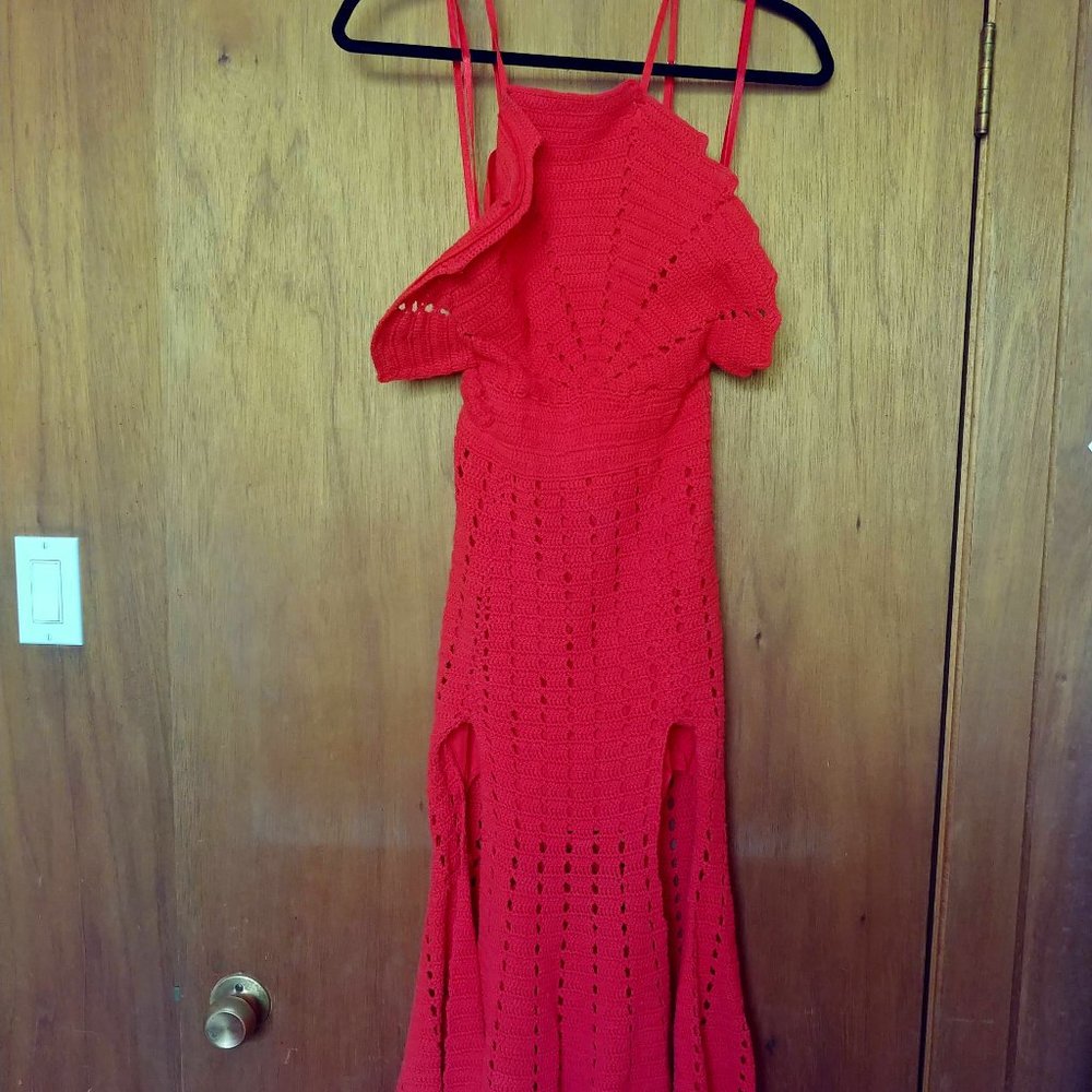 Alice McCall Red Crochet Midi Dress